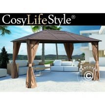 Dancover - Gazebo San Luis w/curtains and mosquito net, 3x4 m, Brown