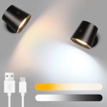 GBLY Lampada da parete a LED per interni set 2: a batteria senza collegamento elettrico con lampada da lettura dimmerabile touch ruotabile a 360°