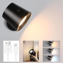 Gbly - Lampada da parete a led per interni: a batteria senza collegamento elettrico con lampada da lettura dimmerabile touch ruotabile a 360° lampada