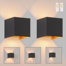 2 pcs Appliques Murales Intérieures à led - Lampe Murale Noire et Dorée, Éclairage Ascendant et Descendant, Étanche IP65, Réglable avec Lumière