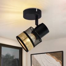 Gbly - Deckenstrahler 1 Flammig Schwarz Deckenleuchte - Deckenlampe Flur Metall Vintage mit Gold Stoffschirm Deckenspot E27 led Max.40W