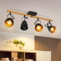 ZMH - gbly Deckenstrahler 4 Flammig Schwarz: Deckenlampe Vintage Schwenkbar 350° MAX.25W E14 Fassung Industrial Holzmaserung Spotbalken für