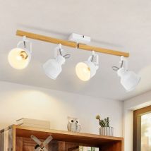 Gbly - Deckenstrahler 4 Flammig Weiß: Deckenlampe Vintage Schwenkbar 350° MAX.25W E14 Fassung Industrial Holzmaserung Spotbalken für Wohnzimmer