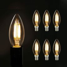 E14 led blanc chaud Ampoule : Pack de 6 ampoules en forme de bougie Ampoule bougie vintage 4W remplace 40 watts 2700K filament Ampoules bougie verre