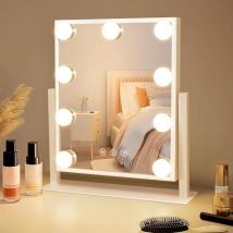 ZMH - gbly Espejo de maquillaje con iluminación, espejo Hollywood - Espejo de tocador con 9 LEDs, pequeño espejo de cosmética con luz, espejo de mesa