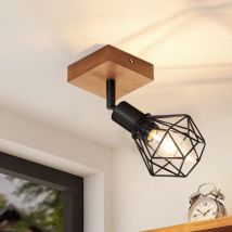 Faretto da soffitto 9×9×15cm, 350°orientabile Base 1 presa, E14 MAX.40W faretto da soffitto in legno e metallo Per soggiorno camera da letto sala da