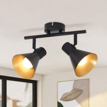 Gbly - Foco de techo 2x E14 , giratorio e inclinable , diseño industrial , foco de pared vintage , negro , IP20 , 28 x 11 x 21 cm , sin bombillas