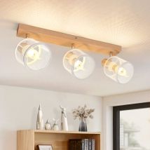 Foco de techo Lámpara de techo de madera blanca - Lámpara de techo E14 ajustable 350° 3 bombillas máx. 25 w Lámpara de salón moderna para salón,