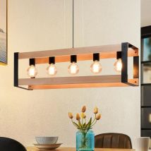 Gbly - Lampada a sospensione vintage in legno a 5 luci - Lampada a sospensione in metallo nero per tavolo da pranzo, lampada industriale con attacco