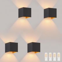 Gbly - 4 pezzi lampade da parete a led nere - Lampada da esterno, illuminazione interna ascendente e discendente, IP65 impermeabile, regolabile con