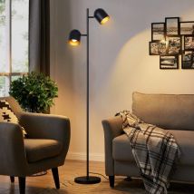Lampadaire vintage salon lampadaire rétro : lampadaire industriel 2 ampoules en métal noir doré lampadaire E14 orientable 350° liseuse pour chambre