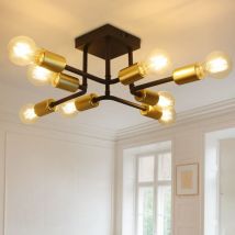 Gbly - Lámpara de techo vintage para sala de estar, lámpara de techo de metal negro dorado E27, lámpara industrial retro de 8 llamas para dormitorio,