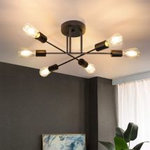 Lampe Plafonnier vintage rétro 6 flammesLampe de plafond industrielle E27 lustre noir lampe de chambre industrielle à manger style rustique (sans