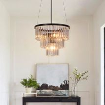Lampe suspendue pour salle à manger, suspension - E27 suspension pour salon, chambre à coucher, noir moderne, suspension en cristal, design de