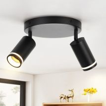 Gbly - Faretto da soffitto a led nero - Faretto da soffitto a 2 luci GU10, Faretto da parete orientabile, Faretto da soffitto rotondo in metallo per