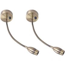 Lot de 2 Lampe de Chevet Couleur Or en Aluminium, 3W Murale led Applique murale avec lampe de lecture, avec Interrupteur, Lampe de Bureau Lumière