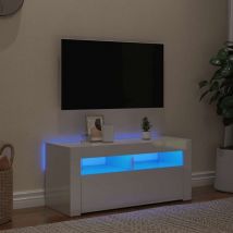 Gbly - Meuble tv avec lumières led blanc brillant 90x35x40 cm
