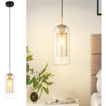 Pendelleuchte Esstisch Hängelampe Glas - 1 Flammig E27 Hängeleuchte Schwarz Gold Pendellampe Zylinder Höhenverstellbar Esszimmerlampe Wohnzimmer