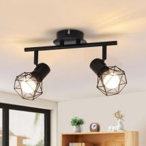 Gbly - Plafón negro salón comedor retro iluminación jaula foco orientable 2x casquillos E14 giratorio 350° Lámpara giratoria 90° interior