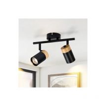 Plafoniera 2 fiamme di legno - GU10 led Faretto da soffitto nero orientabile a 330° Faretto per ingresso garage soggiorno camera da letto cucina
