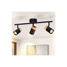 Plafoniera a 3 fiamme nero - Faretto da soffitto in legno led GU10 orientabile a 330° per soggiorno cucina camera dei bambini senza lampade - Gbly