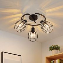 GBLY Plafonnier 3flammig Lampe de plafondintage - Spot de plafond Cristal Abat-jour Noir Rond Retroprojecteur E14 Noir 350°Pivotant Lampe de cuisine