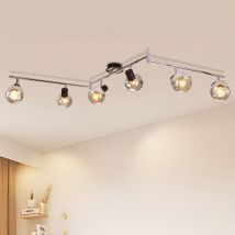 Plafonnier E14 Moderne, 6 Flammes Plafonnier en verre fumé, 350° orientable Lampe de salon pour chambre à coucher couloir cuisine - Sans ampoule
