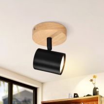 Plafonnier led 1 flamme - Noir Plafonnier GU10 Spot pivotant Applique murale en bois Spot mural pour salon chambre couloir cuisine MAX.40W Sans