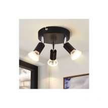 Plafonnier led, 3 spots pivotants, Spot de plafond Orientable 350° Rond, GU10, éclairage plafond chambre, salon salle à manger cuisine, noir - Gbly