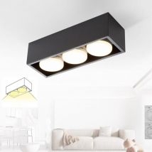 Plafonnier led encastrable, noir, avec 3 spots, orientables, des spots de plafond carrés, une lampe chaude GX53 de 3x5W, pour la cuisine, le salon,