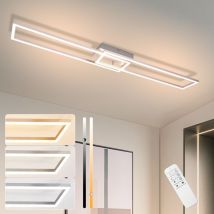 Plafonnier led Lampe de plafond - 2 Cadres Lampe de chambre 102CM Moderne Dimmable avec télécommande Argent Éclairage de plafond 36W Design