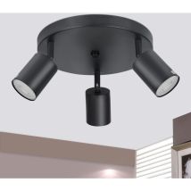 Plafonnier led Noir - 3 Spots de Plafond Ronds Spot GU10 Lampe de Cuisine en métal Orientable 350° Spot pour Salon Chambre Cuisine Couloir - sans