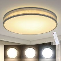Gbly - plafonnier led textile couleur gris clair, éclairage plafond design moderne rustique & sobre, éclairage bureau, rond Ø30cm, 2 douilles E27,