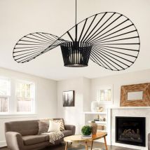 Lustre Suspension , Lampe suspendue créative en forme de chapeau, Rétro led Salon Lustre for Intérieur Salon,E27, Noir, 100cm - Gbly