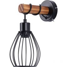 Tischlampe Wohnzimmer Vintage Tischleuchte Holz: Schwarz Nachttischlampe 1 flammig im Industrial Design aus Metall E27 Fassung Retro