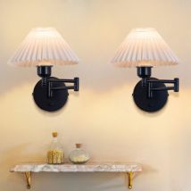 Wandleuchte ,2ER Innen Wandlampe Vintage: E27 Retro Lampenschirm Wandbeleuchtung Schwenkbar 40W.MAX Weiß Stoff Wandlicht Flurlampe Wand für