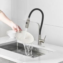 Gbly - Rubinetto da cucina con rubinetti da cucina estensibili di grandi dimensioni con soffione doccia, maniglia nera da 18,5' per lavello,