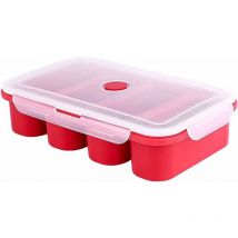 Silicone Soup Cube Tray, Reusable Square Silicone Ice Cube Mold, Freezer Container Molds with Lid 4 Red Meal Sauce Cubes