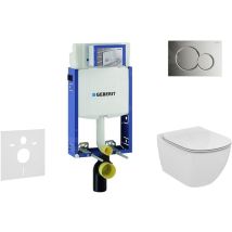 Geberit Kombifix - Bâti-support pour WC suspendu avec plaque de déclenchement Sigma 01, chrome brillant + Ideal Standard Tesi –