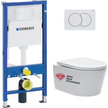 Pack Bati-support Geberit UP100 + plaque Delta01 blanche + cuvette suspendue sat sans bride et fixations invisibles