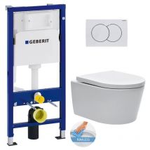 Toilet Frame + Swiss Aqua Technologies Rimless bowl + SoftClose seat + plate (SATRIMLESSGEB1) - Geberit