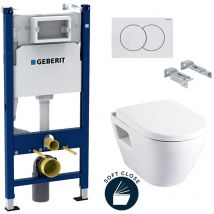 Toilet set Duofix Toilet Frame + Serel SM10 bowl with flange + Softclose seat + White plate (SM10Geb3) - Geberit