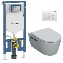 Pack wc Bati-support Geberit Duofix extra-plat + wc sans bride Geberit iCon + Abattant softclose + Plaque blanche (SLIM-iCon-B)