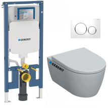 Pack wc Bati-support Geberit Duofix extra-plat + wc sans bride Geberit iCon + Abattant softclose + Plaque blanche (SLIM-iCon-C)