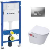 Pack wc Bati-support Geberit Duofix UP100 + Cuvette sat Infinitio sans bride fixations invisibles + Plaque chrome
