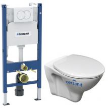 Pack WC Bati-support GEBERIT Duofix + WC Cersanit S-line Pro + Abattant + Plaque blanche (S-LineProGeb3)