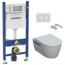 Pack wc Bati-support Geberit Duofix + wc Geberit sans bride iCon + Abattant softclose + Plaque blanche (iConGeb3)