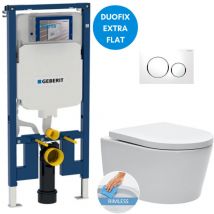Toilet set Frame UP720 extra-flat + sat Rimless wc with invisible fastenings + Seat + White plate (SLIM-SATrimless-C) - Geberit