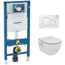 Pack wc Bati Geberit Duofix + Cuvette Ideal Standard Tesi Aquablade + Plaque de commande Sigma01 Blanche (gebaqua-b)