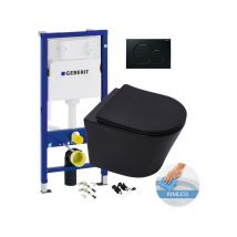 Geberit - Toilet set frame + wc Swiss Aqua Technologies Infinitio rimless matt black + Dark black flush plate (GebBlackInfinitio-A)